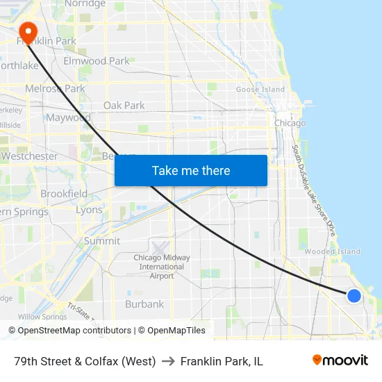 79th Street & Colfax (West) to Franklin Park, IL map