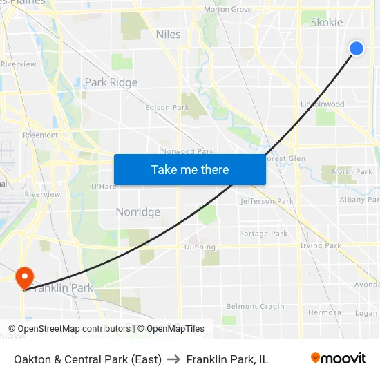 Oakton & Central Park (East) to Franklin Park, IL map