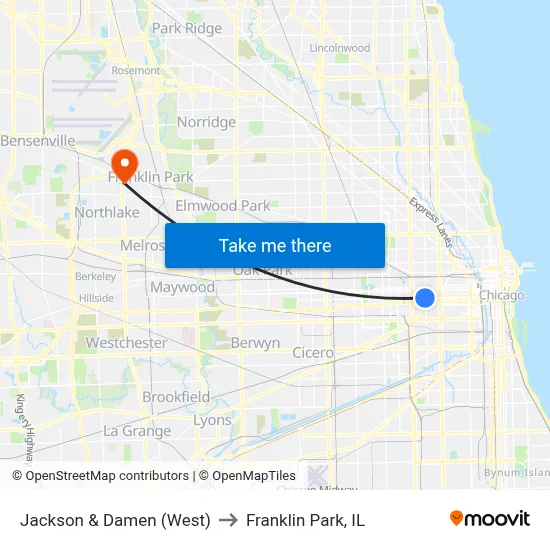 Jackson & Damen (West) to Franklin Park, IL map