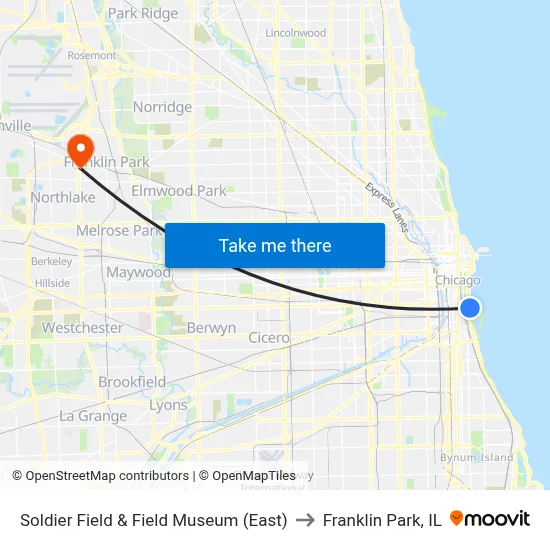Soldier Field & Field Museum (East) to Franklin Park, IL map