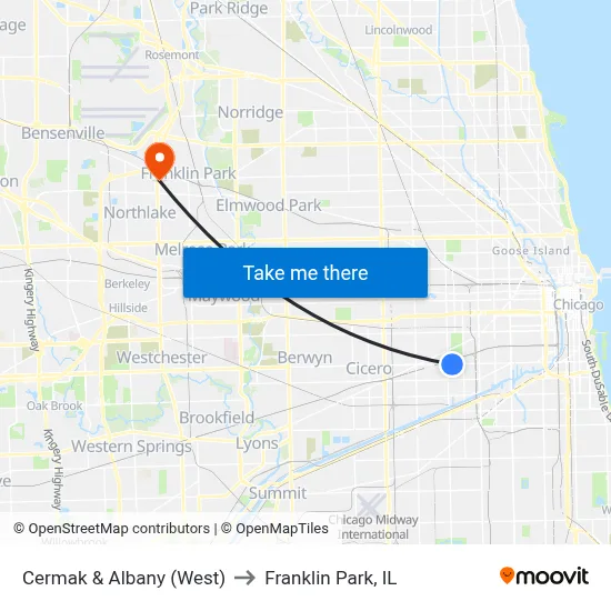 Cermak & Albany (West) to Franklin Park, IL map
