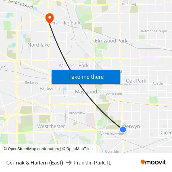 Cermak & Harlem (East) to Franklin Park, IL map