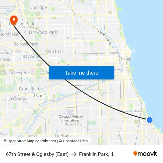67th Street & Oglesby (East) to Franklin Park, IL map