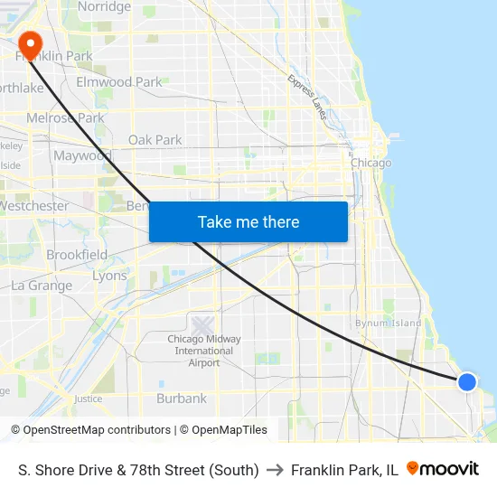 S. Shore Drive & 78th Street (South) to Franklin Park, IL map
