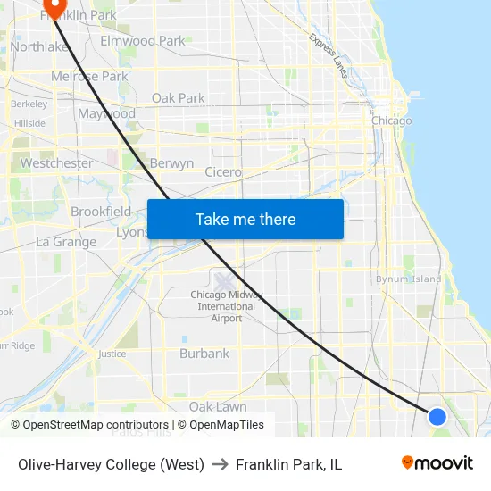 Olive-Harvey College (West) to Franklin Park, IL map