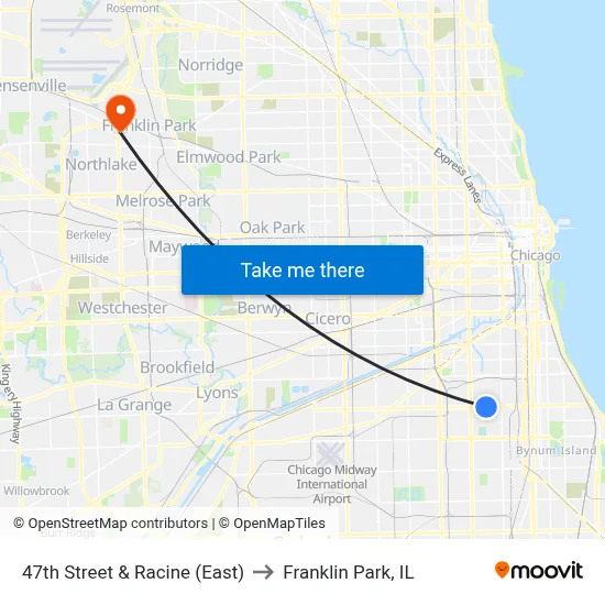 47th Street & Racine (East) to Franklin Park, IL map