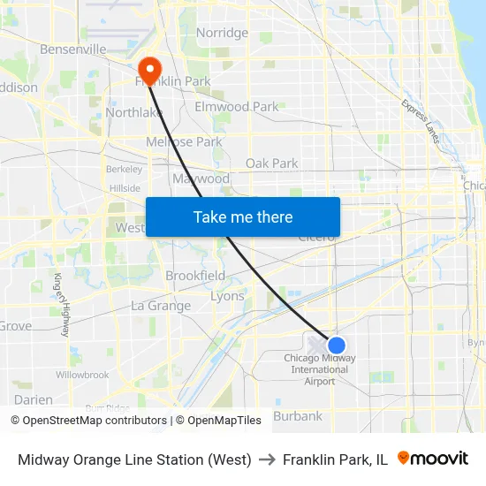 Midway Orange Line Station (West) to Franklin Park, IL map