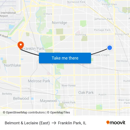 Belmont & Leclaire (East) to Franklin Park, IL map