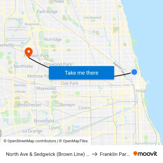 North Ave & Sedgwick (Brown Line) (West) to Franklin Park, IL map