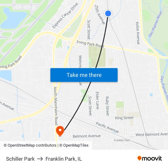 Schiller Park to Franklin Park, IL map