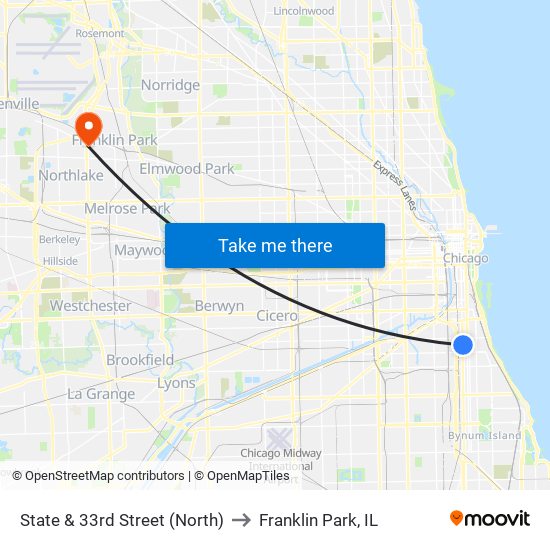 State & 33rd Street (North) to Franklin Park, IL map