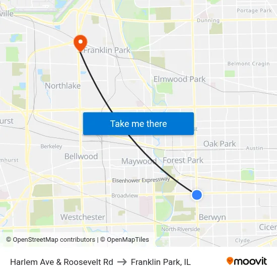 Harlem Ave & Roosevelt Rd to Franklin Park, IL map