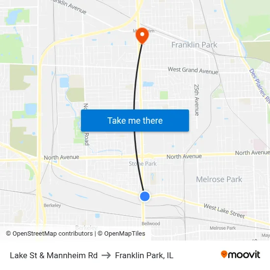 Lake St & Mannheim Rd to Franklin Park, IL map