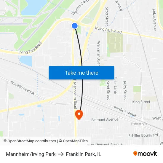 Mannheim/Irving Park to Franklin Park, IL map