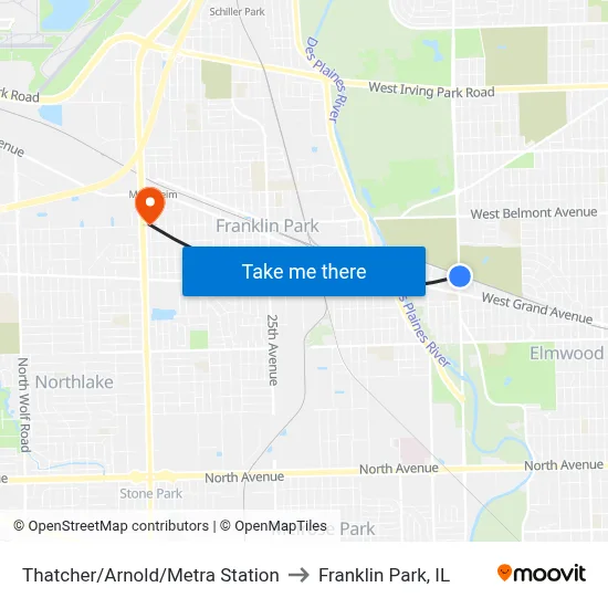 Thatcher/Arnold/Metra Station to Franklin Park, IL map
