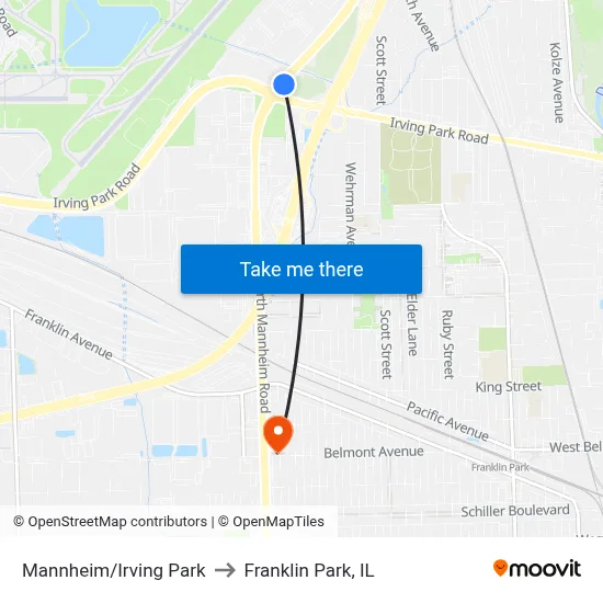 Mannheim/Irving Park to Franklin Park, IL map