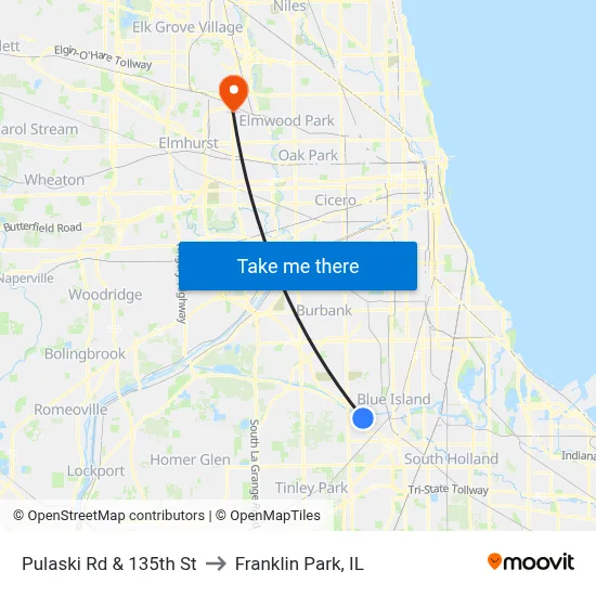 Pulaski Rd & 135th St to Franklin Park, IL map