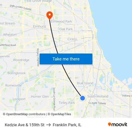Kedzie Ave & 159th St to Franklin Park, IL map