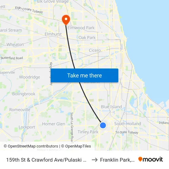 159th St & Crawford Ave/Pulaski Ave to Franklin Park, IL map