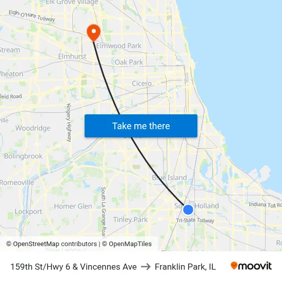 159th St/Hwy 6 & Vincennes Ave to Franklin Park, IL map