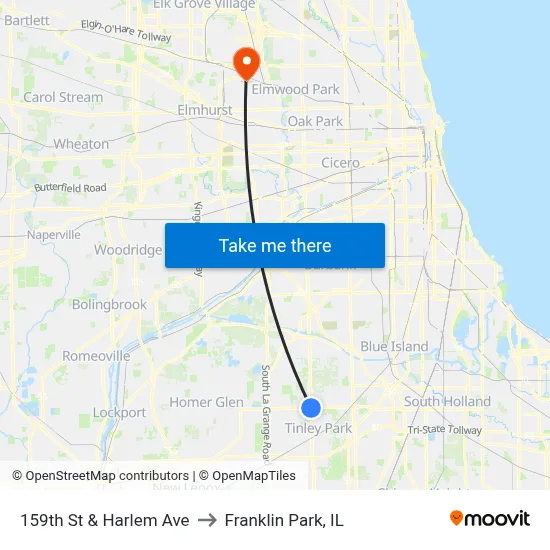 159th St & Harlem Ave to Franklin Park, IL map