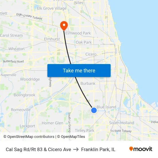 Cal Sag Rd/Rt 83 & Cicero Ave to Franklin Park, IL map