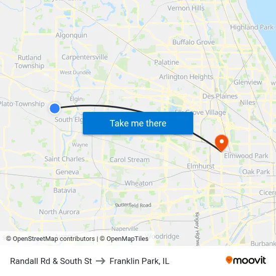 Randall Rd & South St to Franklin Park, IL map