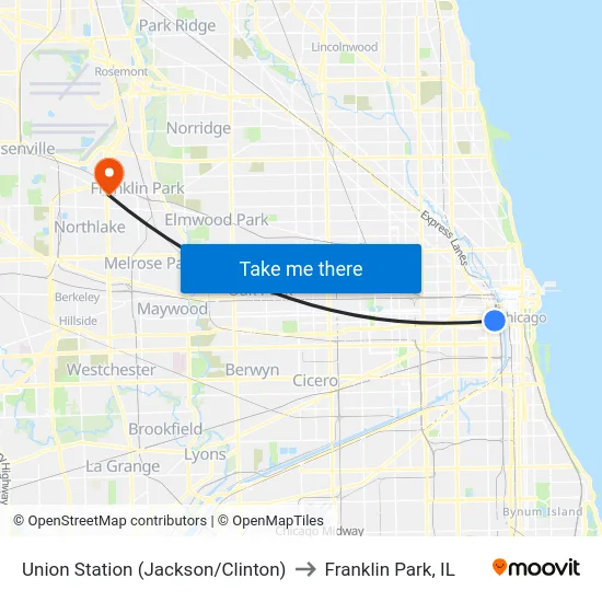 Union Station (Jackson/Clinton) to Franklin Park, IL map