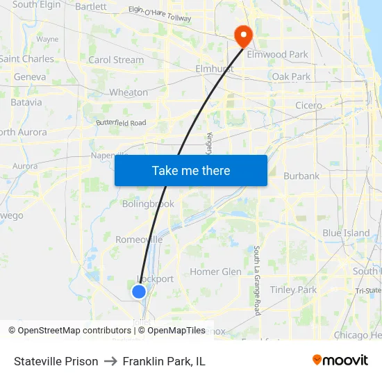 Stateville Prison to Franklin Park, IL map