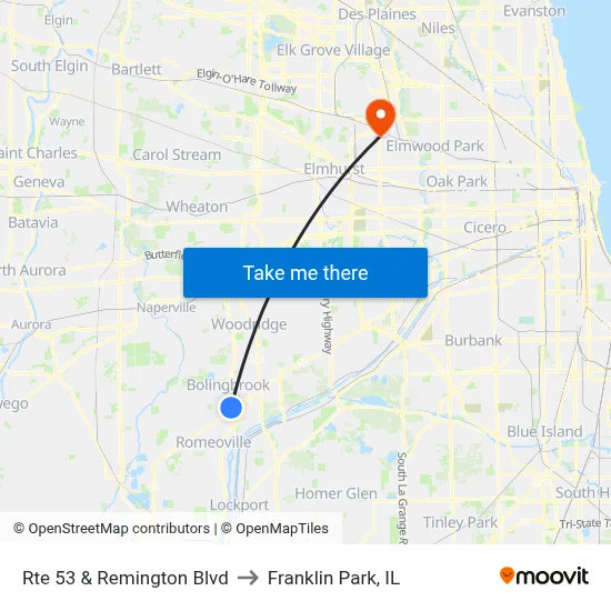 Rte 53 & Remington Blvd to Franklin Park, IL map