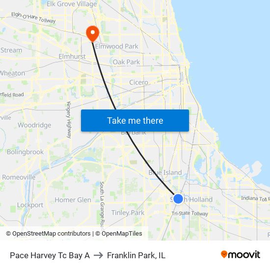 Pace Harvey Tc Bay A to Franklin Park, IL map