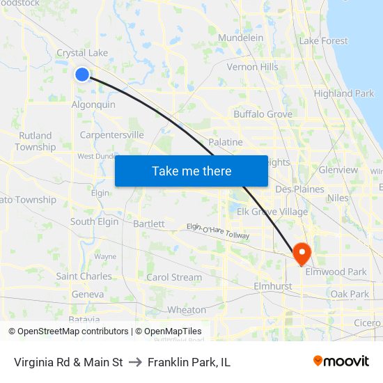 Virginia Rd & Main St to Franklin Park, IL map