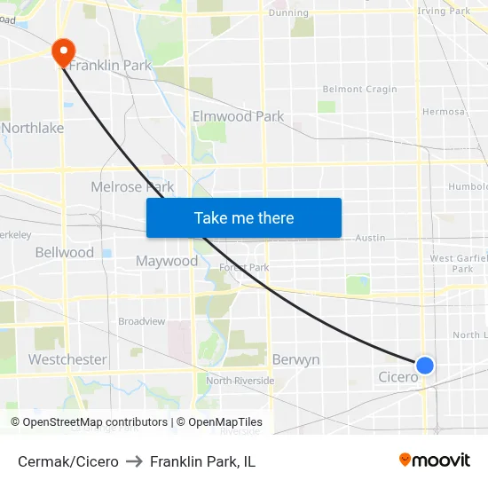 Cermak/Cicero to Franklin Park, IL map