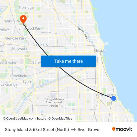 Stony Island & 63rd Street (North) to River Grove map