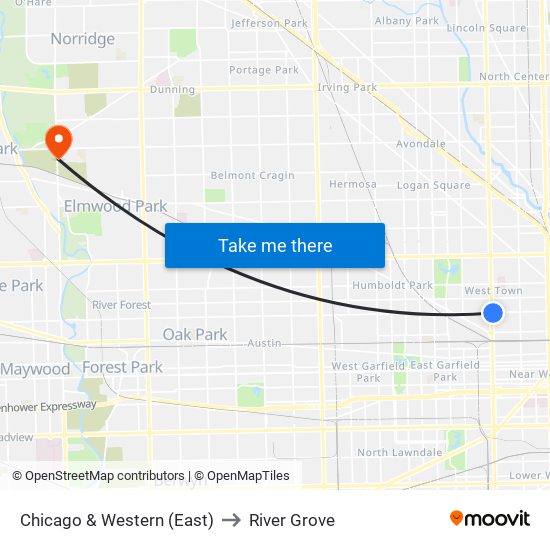 Chicago & Western (East) to River Grove map