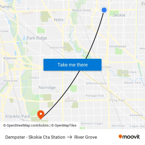 Dempster - Skokie Cta Station to River Grove map