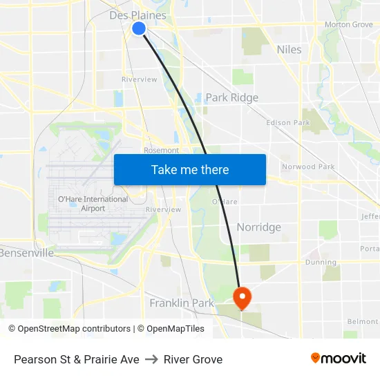 Pearson St & Prairie Ave to River Grove map