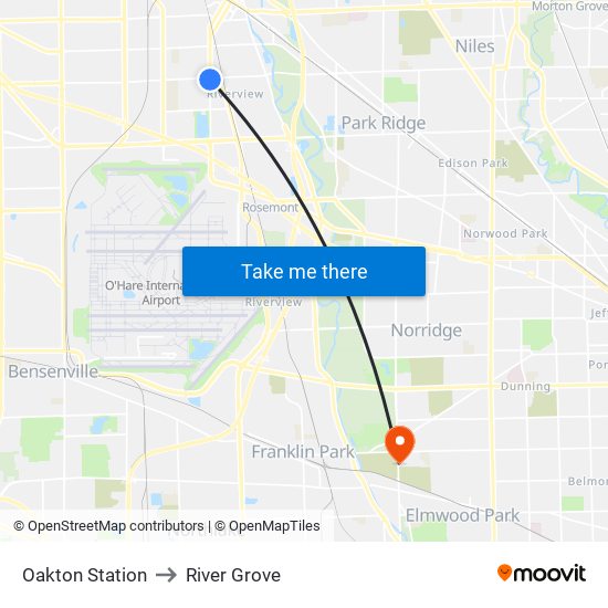 Oakton Station to River Grove map