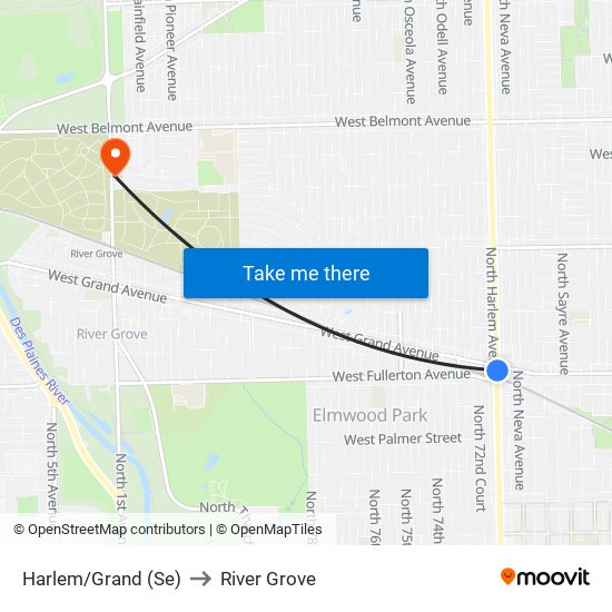 Harlem/Grand (Se) to River Grove map