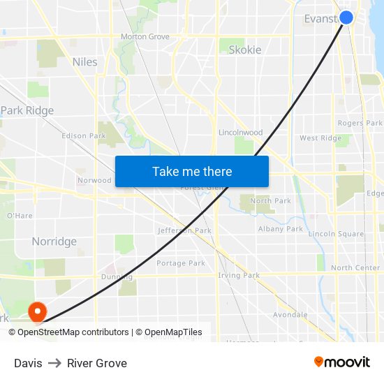 Davis to River Grove map