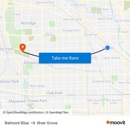 Belmont-Blue to River Grove map