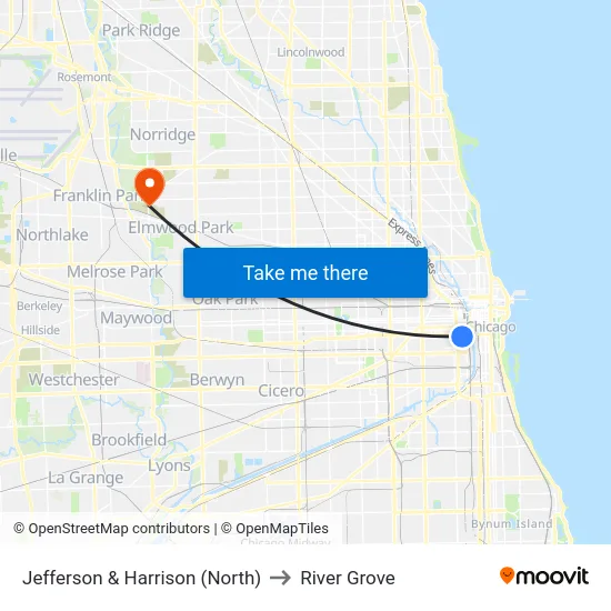 Jefferson & Harrison (North) to River Grove map