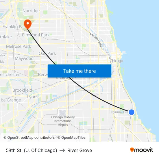 59th St. (U. Of Chicago) to River Grove map