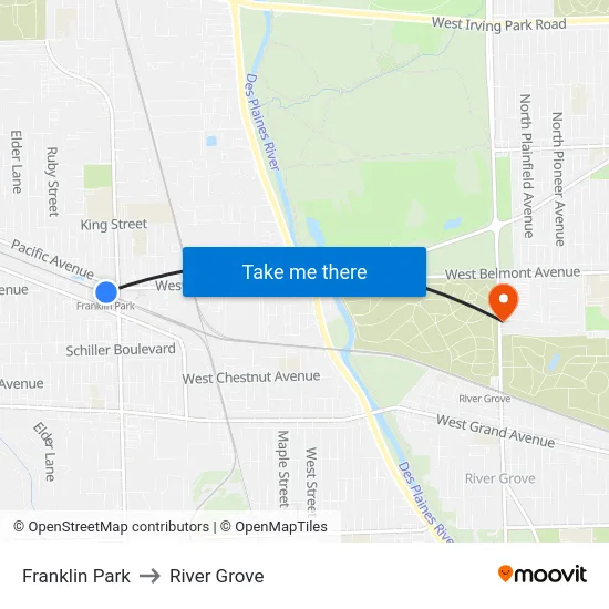 Franklin Park to River Grove map