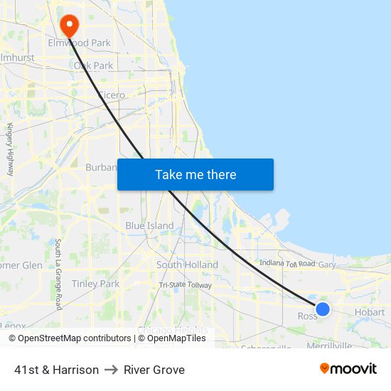 41st & Harrison to River Grove map
