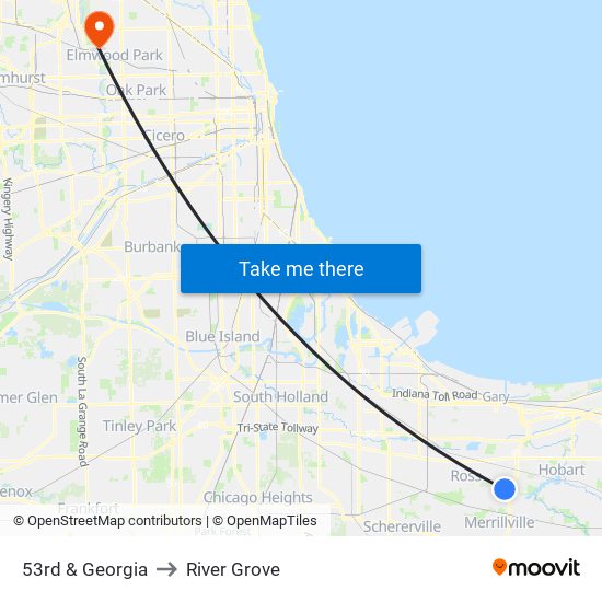 53rd & Georgia to River Grove map