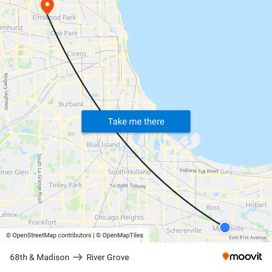 68th & Madison to River Grove map
