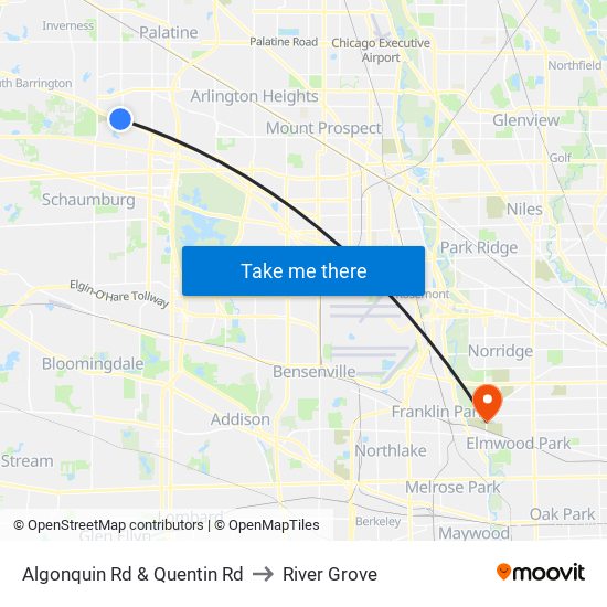 Algonquin Rd & Quentin Rd to River Grove map