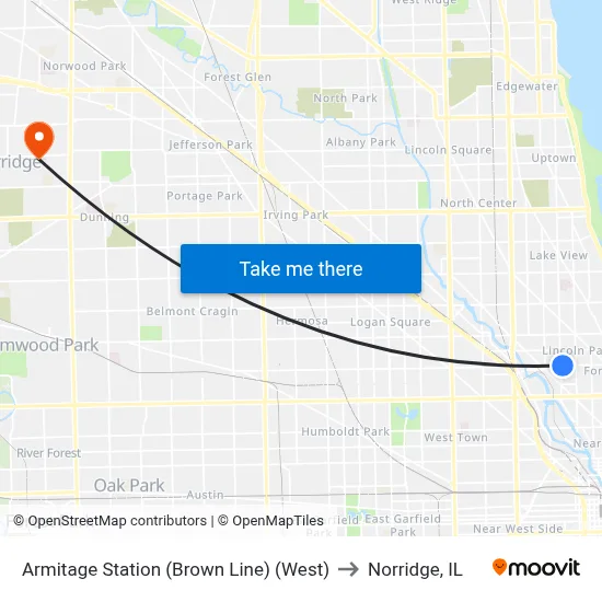 Armitage Station (Brown Line) (West) to Norridge, IL map