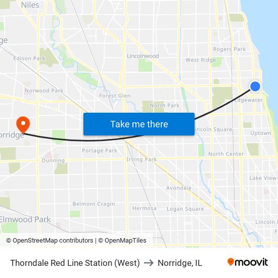 Thorndale Red Line Station (West) to Norridge, IL map